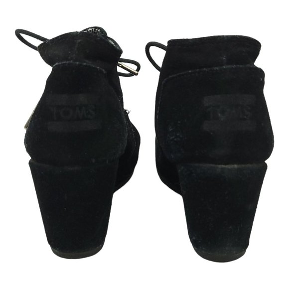 Toms Desert Wedge Ankle Boots US 7 EU 37.5 Booties Black Suede Leather Lace Up - Picture 5 of 11